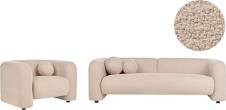 Beliani Set Da Salotto Composto Da Divano E Poltrona In Boucl&egrave; Beige 4 Posti Con Cuscini Aggiuntivi Leiren