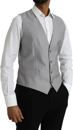 Dolce & Gabbana Virgin Wool and Silk Formal Dress Vest - Gray