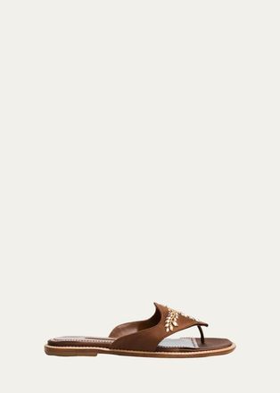 Manolo Blahnik Jewel-Embellished Suede Thong Flat Sandals