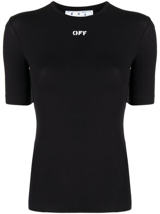 Off-white logo-print stretch T-shirt - women - Polyamide/Elastane - 44 - Black