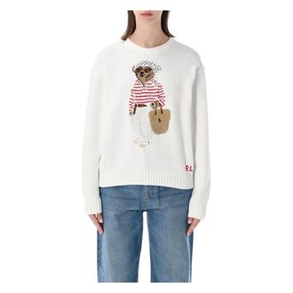 Polo Ralph Lauren Round-neck Knitwear, female, White, Size: L Polo Bear Crewneck Sweater