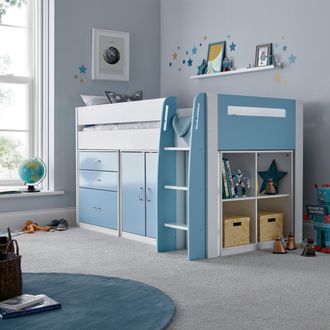 Bedmaster Lacy Storage Mid Sleeper Bed & Pocket Mattress in Blue | Size: Single
