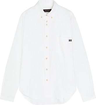 Wales Bonner Wales Bonner Isaac Logo-embroidered Piqu&eacute; Cotton Oxford Shirt - White - 52 (IT52 / XL)