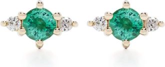 Adina Reyter 14kt yellow gold Trio Posts diamond stud earrings - women - 14kt Yellow Gold/Emerald/Diamond - One Size