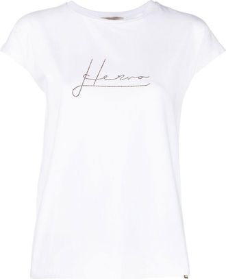 Herno crystal-embellished logo T-shirt - women - Elastane/Cotton - 42 - White