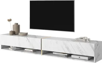 Selsey Selsey - Mirrgo - Mueble Tv / Mueble De Sal&oacute;n - M&aacute;rmol Blanco Con Incrustaciones De Oro - 200 Cm
