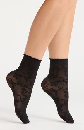 Nordstrom Sheer Lace Ankle Socks in Black at Nordstrom, Size 9