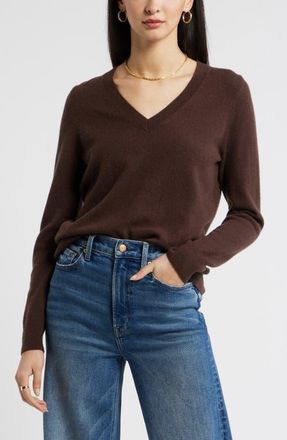 Nordstrom V-Neck Cashmere Sweater in Brown Mole at Nordstrom, Size Xx-Small