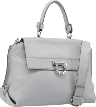 Ferragamo Sofia Satchel Leather Gray Leather Handbag (Pre-Owned)