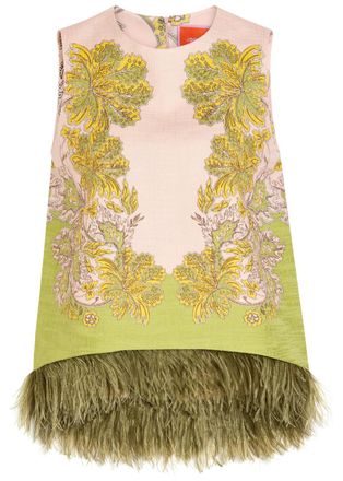 La DoubleJ LA Double J La Scala Feather-trim Woven top - Pink - 48 (UK16 / XL)
