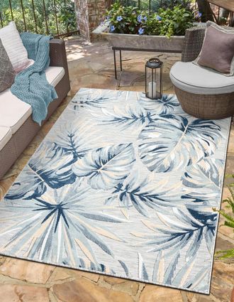 My Flair Teppich »Sol, LAGERRÄUMUNG!« rechteckig 8 mm Höhe Blätter Motiv, Hoch-Tief Effekt, Outdoor geeignet, Balkon, Terrasse