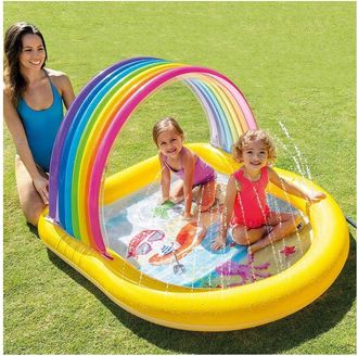 Trade Shop Trade Shop - Piscina Gonfiabile Baby 2+anni Arcobaleno 147x130x86cm Con Spruzzi Parasole 57156