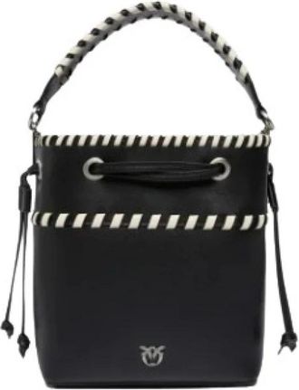 Pinko Kleine leren bucket bag met gevlochten details - Dames - Schoudertassen - Zwart - ONE Size - Katoen - Tassen