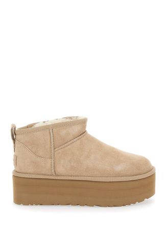 UGG Classic Ultramini Beige Ankle Boots With Platform In Suede Woman