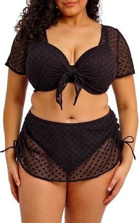 Elomi Bazarruto Tie Front Sheer Mesh Cover-Up Top in Black at Nordstrom, Size 18 Us