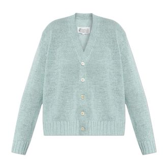 Maison Margiela Cardigans, female, Blue, Size: S Cardigan with Logo