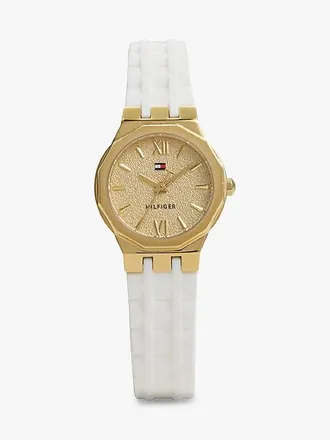 Tommy Hilfiger Reloj chapado en oro con correa de silicona