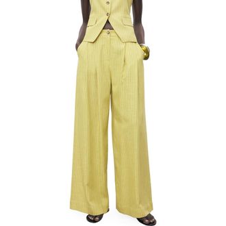Mango Luce Stripe Wide Leg Pants in Lime at Nordstrom Rack, Size 6