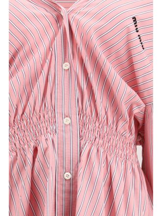Miu Miu Womens Dress Striped Pink Cotton