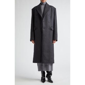 Toteme Broad Double Breasted Recycled Wool Blend Coat in Charcoal Melange at Nordstrom, Size 10 Us