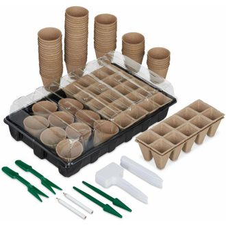 Relaxdays Set Mini Serra con 131 Accessori, Coperchio Trasparente, Vassoio Forato per Semina, Semenzaio, Plastica, Nero - Relaxdays