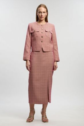 Karen Millen Womens Tailored Check Pencil Midi Skirt - Red - Size 16 UK