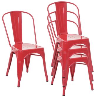 Hhg Hhg - Non Utilizzato] Set 4x Sedie Bar Bistrot Impilabili Design Industriale 791 Metallo Verniciato Rosso