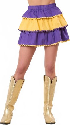 Peach Love California Color Block Tiered Mini Skirt In Purple/yellow