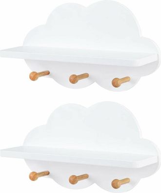 Woltu 2x Estante Flotante Nube 36x20.5x12 Cm Estanteria Pared Para Ni&ntilde;os Estante De Pared Con Ganchos Decoraci&oacute;n De Nube Mdf E1 Blanco - Woltu