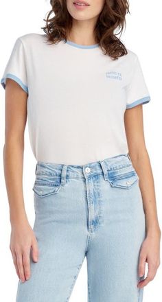 Favorite Daughter The Collegiate Chest Logo Ringer T-Shirt in White/Sea Blue at Nordstrom, Size X-Small
