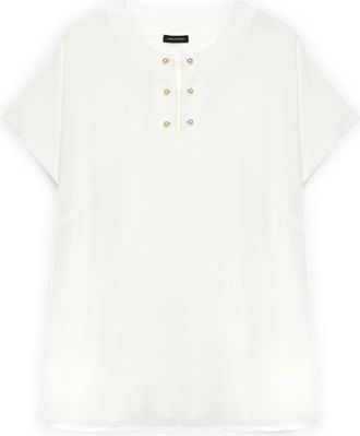 Fiorella Rubino Viscose T-Shirt met Parel Detail - Dames - Blouses - Wit - 2XL - Overhemden