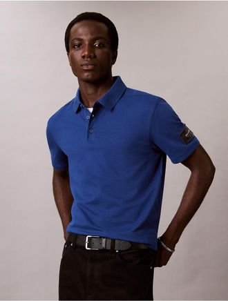Calvin Klein Jeans Calvin Klein Mens Sueded Jersey Monologo Badge Polo Shirt - Blue - 2XL