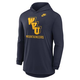 Nike West Virginia Legacy Nike Mens Dri-FIT College Long-Sleeve Hooded T-Shirt in Blue | 01NB41SWVV-1XM