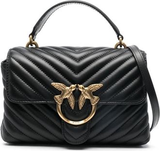 Pinko Zwart Chevron Gestikte Leren Schoudertas - Dames - Handtassen - Zwart - ONE Size - Leer - Tassen