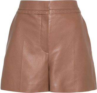 Fendi Selleria-stitching leather shorts - women - Cupro/Lambskin - 42 - Brown