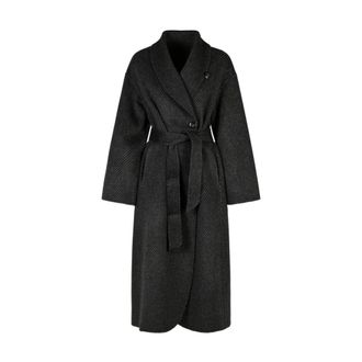 Emporio Armani Double-breasted mantel met ceintuur van dubbelgeweven scheerwol - Dames - Mantels - Grijs - Maat: S Wol