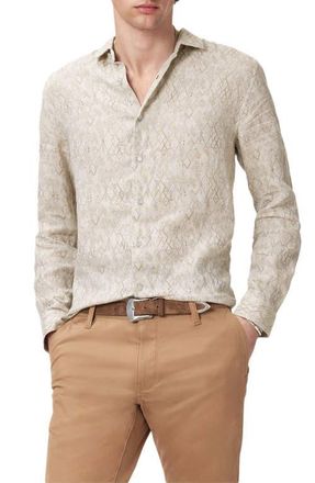 John Varvatos Thompsom Linen Button-Up Shirt in Light Khaki at Nordstrom, Size Xx-Large