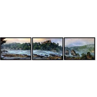OEM Cuadro Enmarcado 53x73cm Tr&iacute;ptico Conjunto De 3 Cuadros Cascada Arroyo Monta&ntilde;as P1010