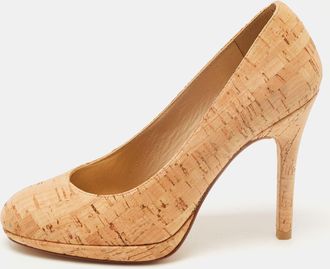 Stuart Weitzman Beige Cork Round Toe Pumps