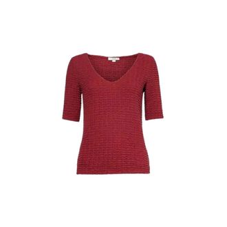Vince T-Shirts, female, Red, Size: S Smocked Elbow-Sleeve V-Neck Top