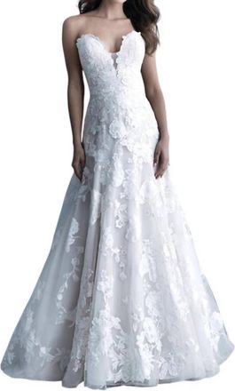 Allure Bridals Strapless A-Line Wedding Gown With Floral Appliques In Desert/champagne/ivory
