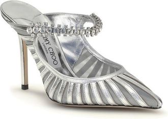 Jimmy Choo London Womens Bing 100 Mule Silver Leather Heels