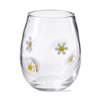 Tag Clear Glass Stemless Wine Glass with Yellow White Daisies at Nordstrom
