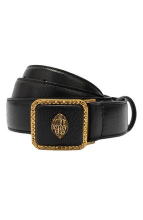 Kurt Geiger Crystal Eagle Buckle Leather Belt in Black Antique Brass at Nordstrom, Size X-Small