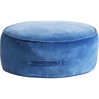 Beliani Pouf rotondo moderno in velluto per soggiorno e camera da letto blu Yulle