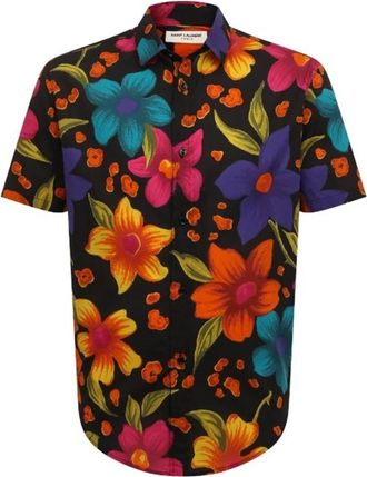 Saint Laurent Regular Fit Italiaans Katoenen Overhemd - Heren - Korte mouwen Overhemden - Veelkleurig - XL - Katoen - Overhemden