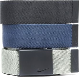 Nike Nike Mens 3 Pack Golf Web Belt, Black/Grey/Navy, Matte Black, One-Size up to 42