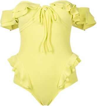 Clube Bossa Lanzo ruffled off-shoulder swimsuit - women - Polyamide/Spandex/Elastane/Viscose - PP - Yellow