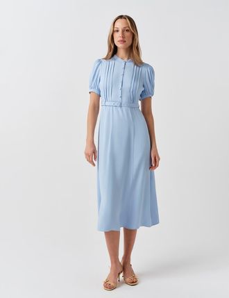 Ghost London Francis Round Neck Crepe Midi Dress in Light Blue at Nordstrom, Size 10
