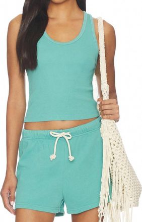 perfectwhitetee Blondie Structure Rib Bra Friendly Tank Top In Teal Blue
